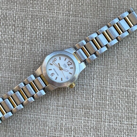 ESQ OCEANIA Swiss Girls Wrist Watch Date Calendar Analog Quartz Silver/Gold Tone - Picture 13 of 14